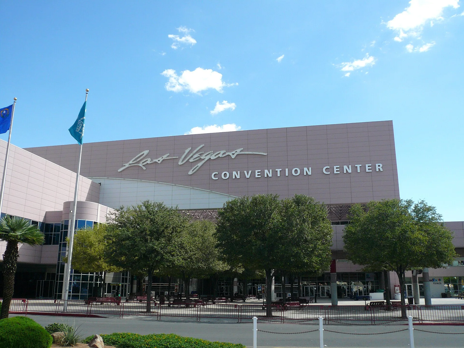 Exterior of the Las Vegas Convention Center under a blue sky